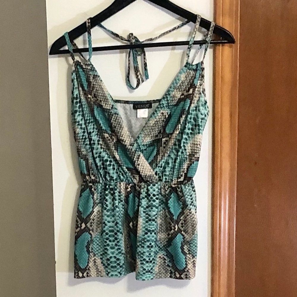 VENUS Teal and Black snakeskin top